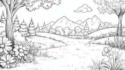 Obraz premium a landscape with trees and flowers
