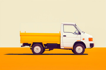 Fototapeta premium A white truck with a yellow cargo box is parked on a road