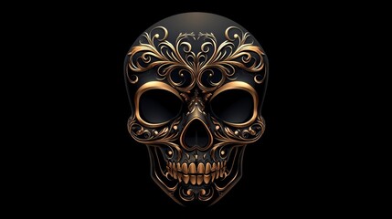 a gold skull with floral design on it