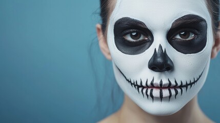 a woman with white face painted in black and