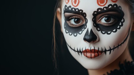 a woman with face painted in white and black