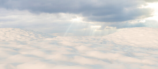 Snow-Covered Hills Under a Calm Sky. 3D render.