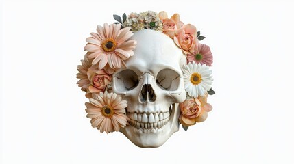 Fototapeta premium a skull with flowers on it's head