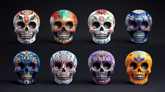 a set of skulls with different designs