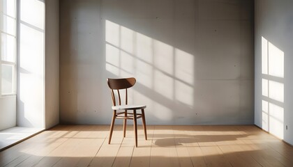 A wooden chair in a room with natural light coming through a window