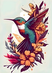 bird and flowers