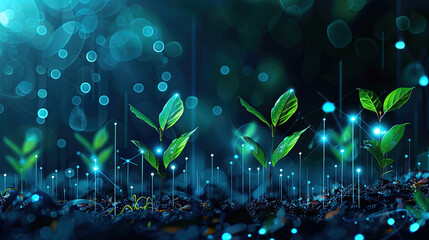 Water drops on the grass. Plants represent growing graphic technology background.