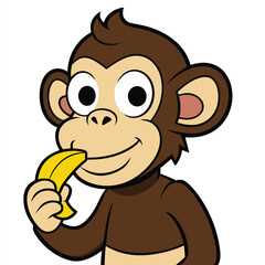Monkey with Banana Cartoon Vector Drawing