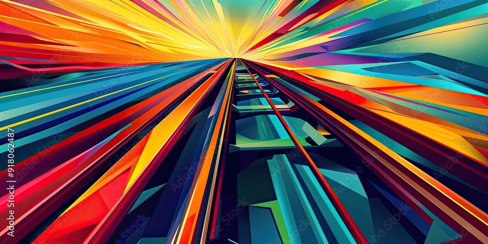 Poster abstract colorful geometric pattern with a tunnel.