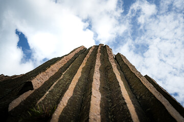 close up shot of panská skála volcanic basalt columns