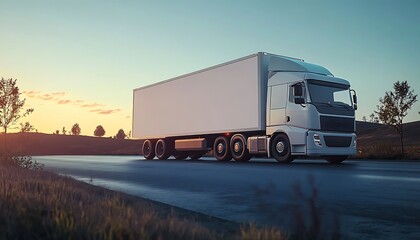 Semi-Truck on a Country Road at Sunset