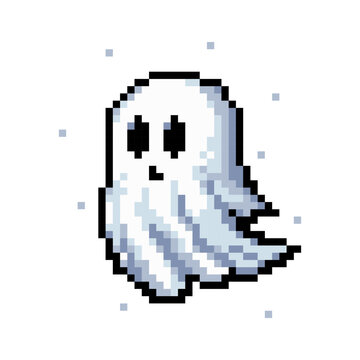 Ghost. Cute ghost pixel icon. Arcade game icon. 8-bit character. Abstract Halloween character.