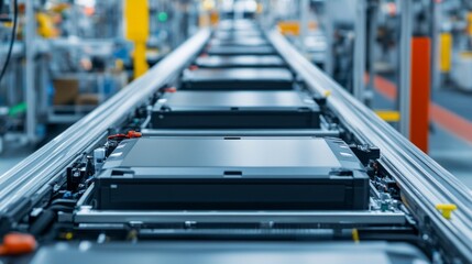 Modern Automotive Assembly Line with Solid-State Battery Storage in Electric Vehicles