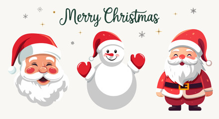 Winter characters set. Merry Christmas set with Santa, and snowman. For banner, card, package.