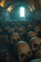 Ancient Skull Art in Atmospheric Settings, Generative AI