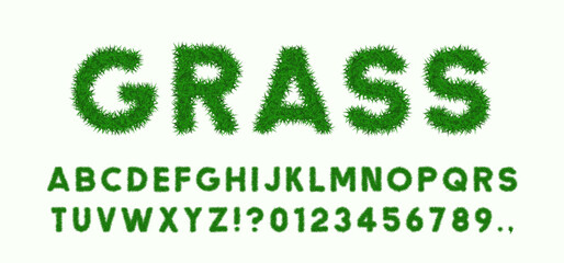 Green Grass Latin Font. Capital Letters and Numbers