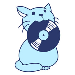 Music Party DJ Cat Pet Cute Kitten Animal Vinyl Record Plate Turntable Retro Comic Cartoon Funny Techno Sound Dance Fun Time Deejay Love Cool Loud Sounds Club Disco Festival Concert Partying Lover