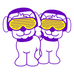 Music Party DJ Dogs Cute Friends Team Dog Crew Duo Pets Sunglasses Headphone 2 Animals Comic Cartoon Funny Techno Sound Dance Fun Time Deejay Love Cool Loud Club Disco Festival Concert Partying Lover