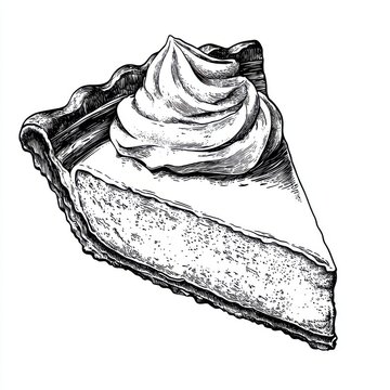 slice pie with whipped cream, black and white clip art preview