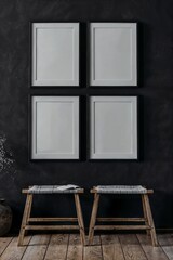 Elegant black wall room with picture frame mockups.