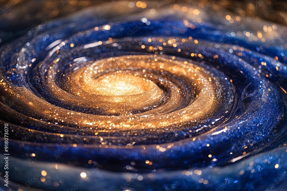 Poster swirling galaxies of sparkling gold and blue create a captivating cosmic display. generative ai