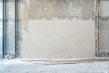Insulation Drywall. Construction of Gypsum Wall in Building Site with Galvanized Girders