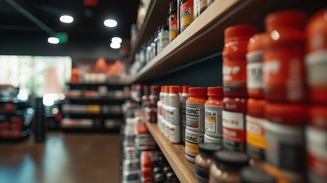 inside of a GNC supplement store, with a few protein and kreatine products on the cashier