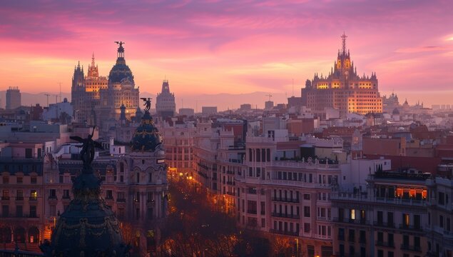 Madrid Skyline at Sunset, Spain