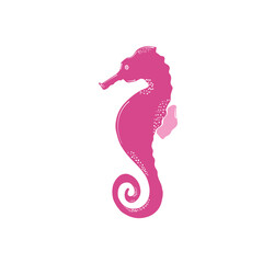 Cute pink sea horse with hand drawn   elements. Sea animals. Vector doodle  marine life objects for your design.