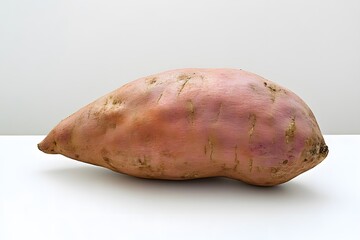 Single Raw Sweet Potato on White Background.
