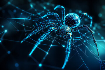An abstract digital background showcasing a spider with its web