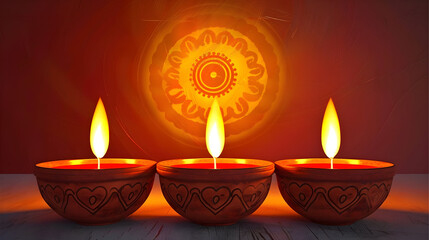 oil lamps decorated with Rangoli in festival of Diwali or Deepavali Diwali Lights