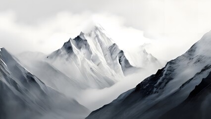 Obraz premium landscape with snow and clouds. misty mountain landscape. fog in mountains. cloudy mountain wallpaper. illustration of cloudy mountain.