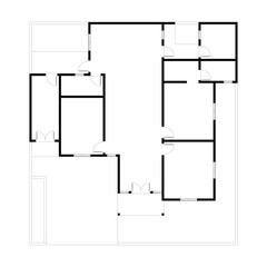 Black and White floor plan of a modern unfurnished house for your design. Suburban house vector blueprint. Architectural background.