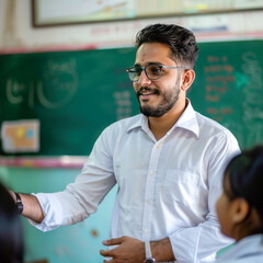Obraz premium indian male teacher teaching in the classroom
