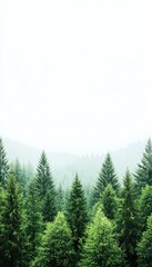 Fototapeta premium Serene forest landscape featuring lush green trees under a misty sky, perfect for nature-themed projects and backgrounds.