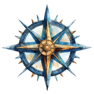 A beautifully illustrated compass rose featuring intricate details in blues and golds, symbolizing navigation and guidance