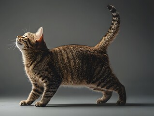 Naklejka premium Striking portrait of a curious and alert Bengal cat with distinctive striped fur and intense green eyes