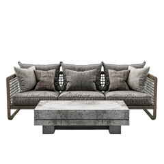 Front view of a Industrial Chic Concrete Patio Furniture Set isolated on a white transparent background.