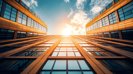 Fototapeta premium Low angle view of modern glass building.
