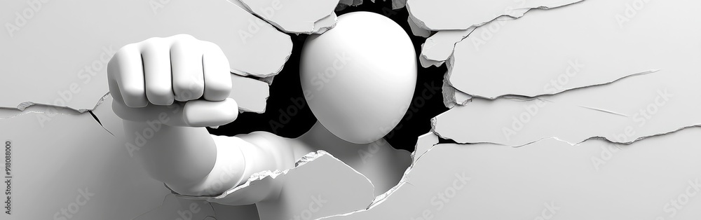 Poster a figure breaks through a wall with a powerful punch in this dynamic portrayal