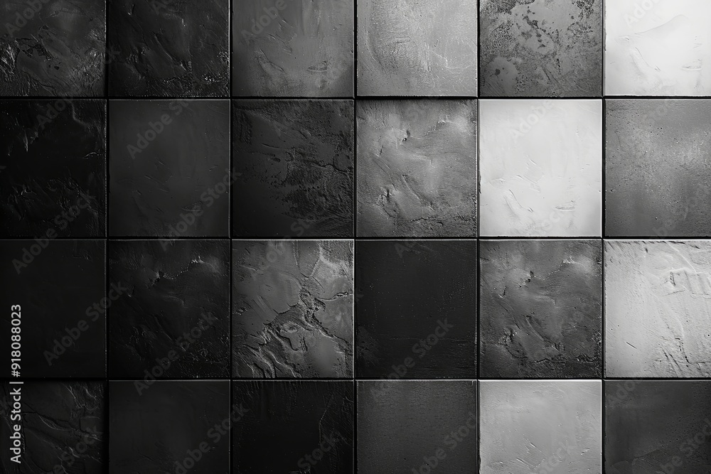 Poster checkerboard gradient pattern of black and white textured squares displayed in an organized layout. 