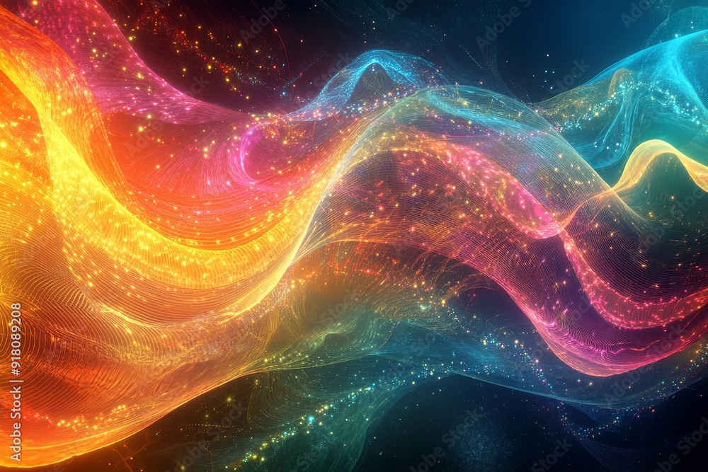 Poster colorful swirling patterns convey the complex nature of quantum entanglement. generative ai