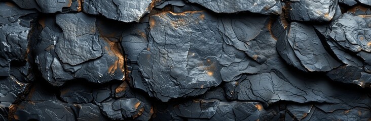 Dark Grunge Black Rock Texture Background with Cracks and Copy Space for Design