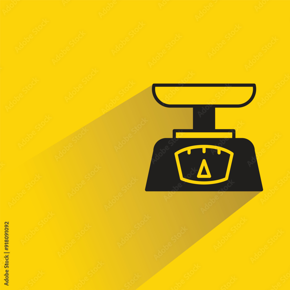 Sticker kitchen weight scale with shadow on yellow background