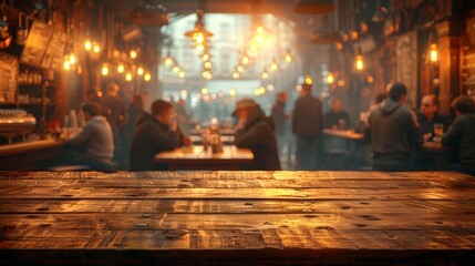 Fototapeta premium Cozy evening gathering at a rustic brewery with warm lighting and lively conversation amongst patrons