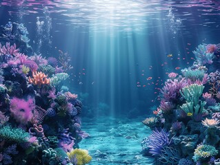 Tropical Underwater Coral Reef Scene with Marine Life and Sunlight