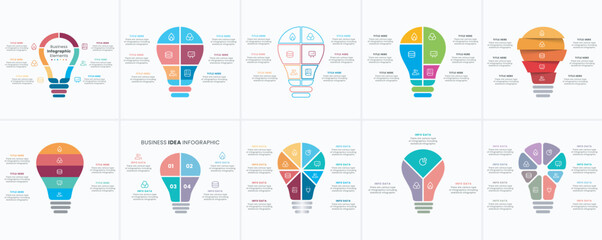 Vector idea light bulb infographic template  bundle for growth diagram, graph, presentation, chart. business startup idea lamp