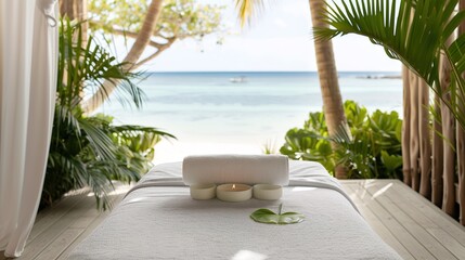 Obraz premium Tranquil Beach Massage Oasis - Ultimate Relaxation in Tropical Paradise with Ocean View