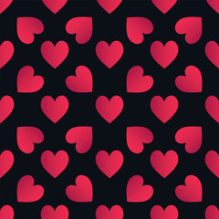 Seamless pattern with red gradient hearts on dark background